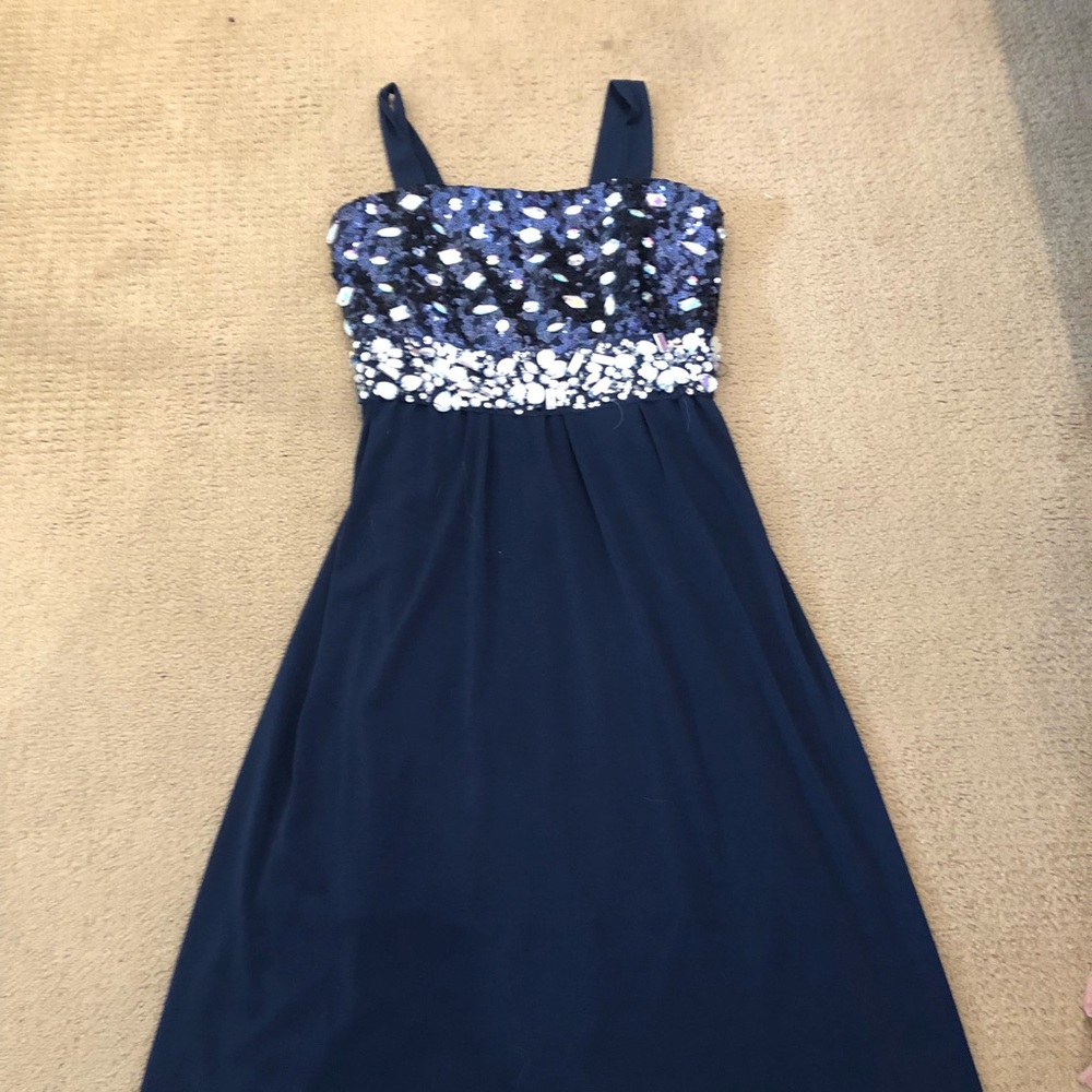 Dark blue hand sewn jeweled formal dress